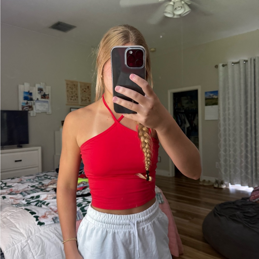 Red Halter Neck Women's Top
